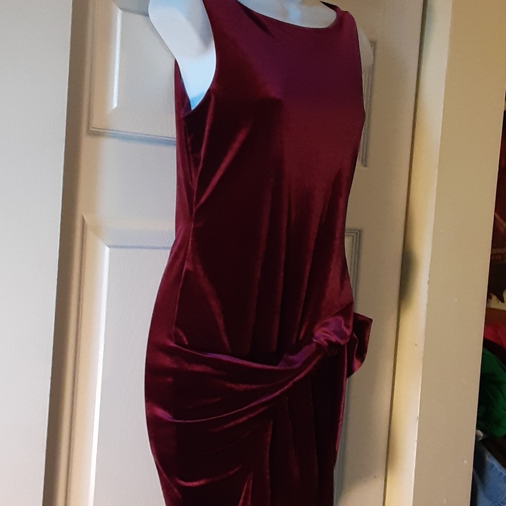 Venus Burgundy Velvet Asymmetrical Dress Medium Draped Knot Cocktail Party - Picture 3 of 12